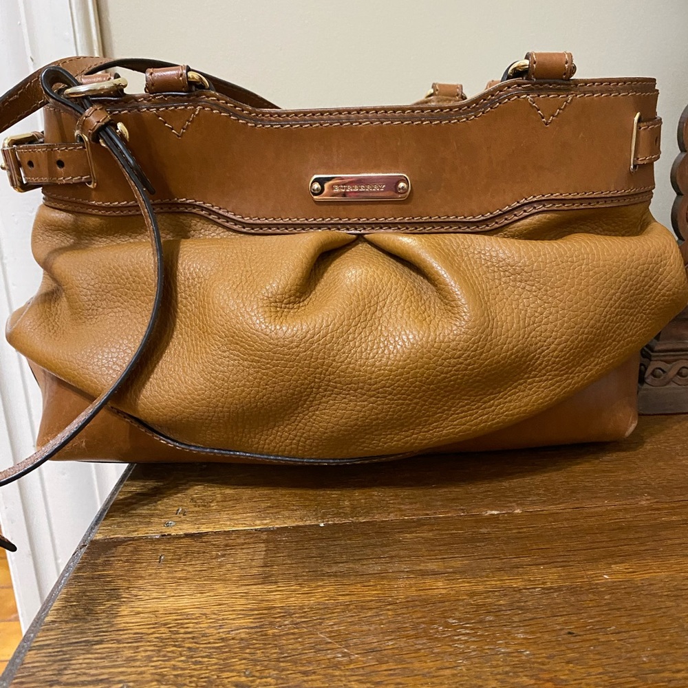 Burberry Tan Leather Bridle Trim Hepburn Crossbody Shoulder Bag